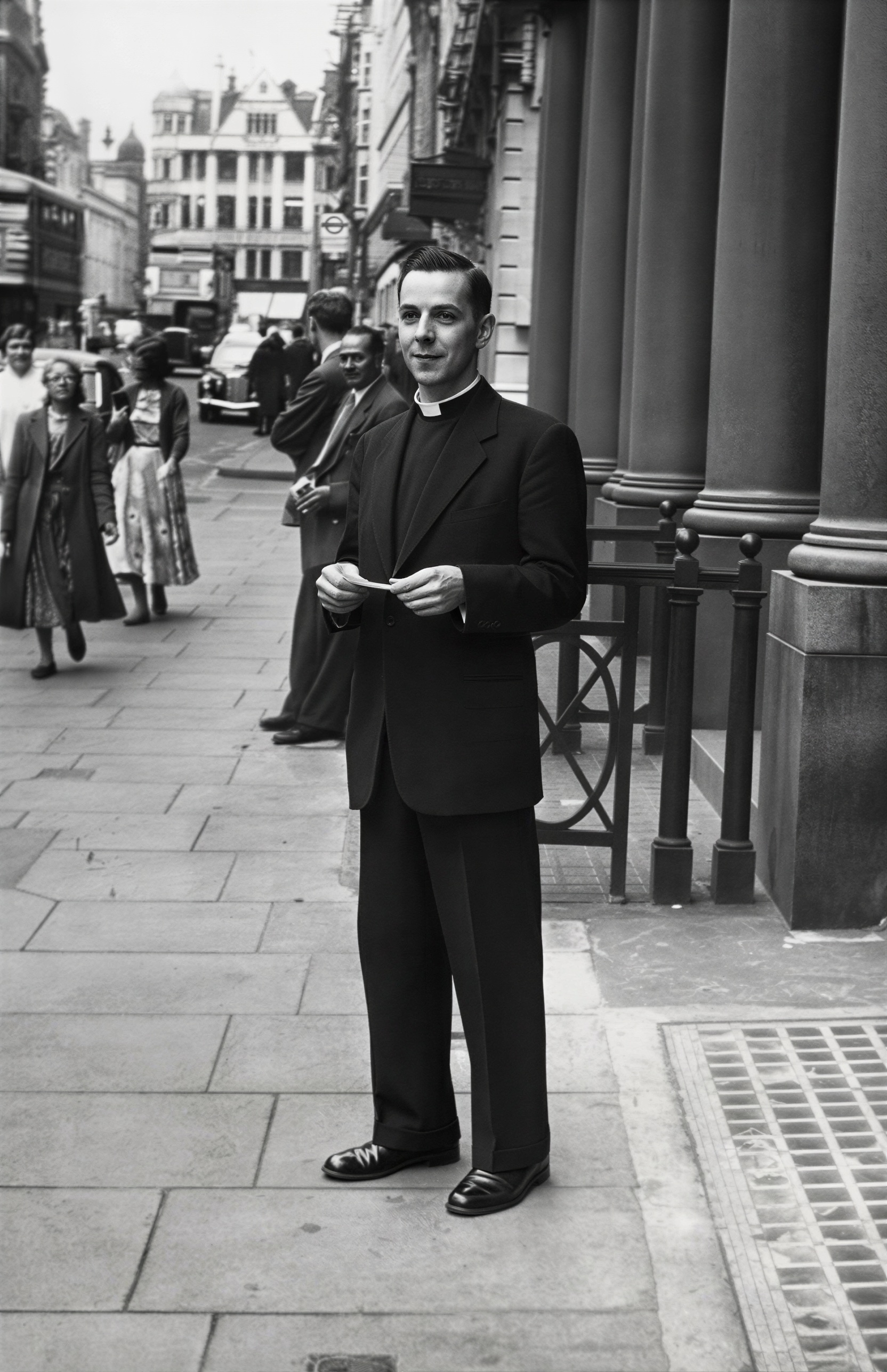 This digitally restored photograph depicts the Rev. Robert Mary Clement before the founding of the Church of the Beloved Disciple. At the time, Clement was serving as a parish priest of the Polish National Catholic Church in Perth Amboy, New Jersey. In 1968 he founded the American Orthodox Church of the United States (Western Orthodox). His LGBTQ ministry began in 1968, and the Church of the Beloved Disciple held its first public Mass in New York City on July 19, 1970, openly ministering to gay and lesbian Christians. Clement's ministry would become a pioneering force in the movement for LGBTQ inclusion within historic Christian sacramental traditions.