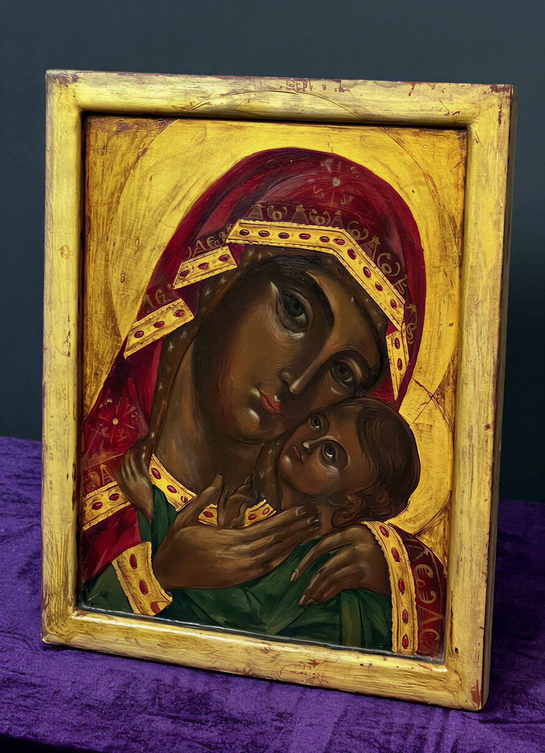 This icon of the Virgin and Child, painted by John Darcy Noble, served as the focal point of the Church of the Beloved Disciple's Marian shrine. Drawing upon the visual language of Eastern Christian iconography while reflecting Noble's own artistic vision, the image depicts Mary tenderly embracing the Christ Child as an expression of divine compassion and maternal care. The icon became one of the congregation's most cherished devotional works, inviting prayer and contemplation while embodying the church's commitment to beauty, tradition, and sacred art.